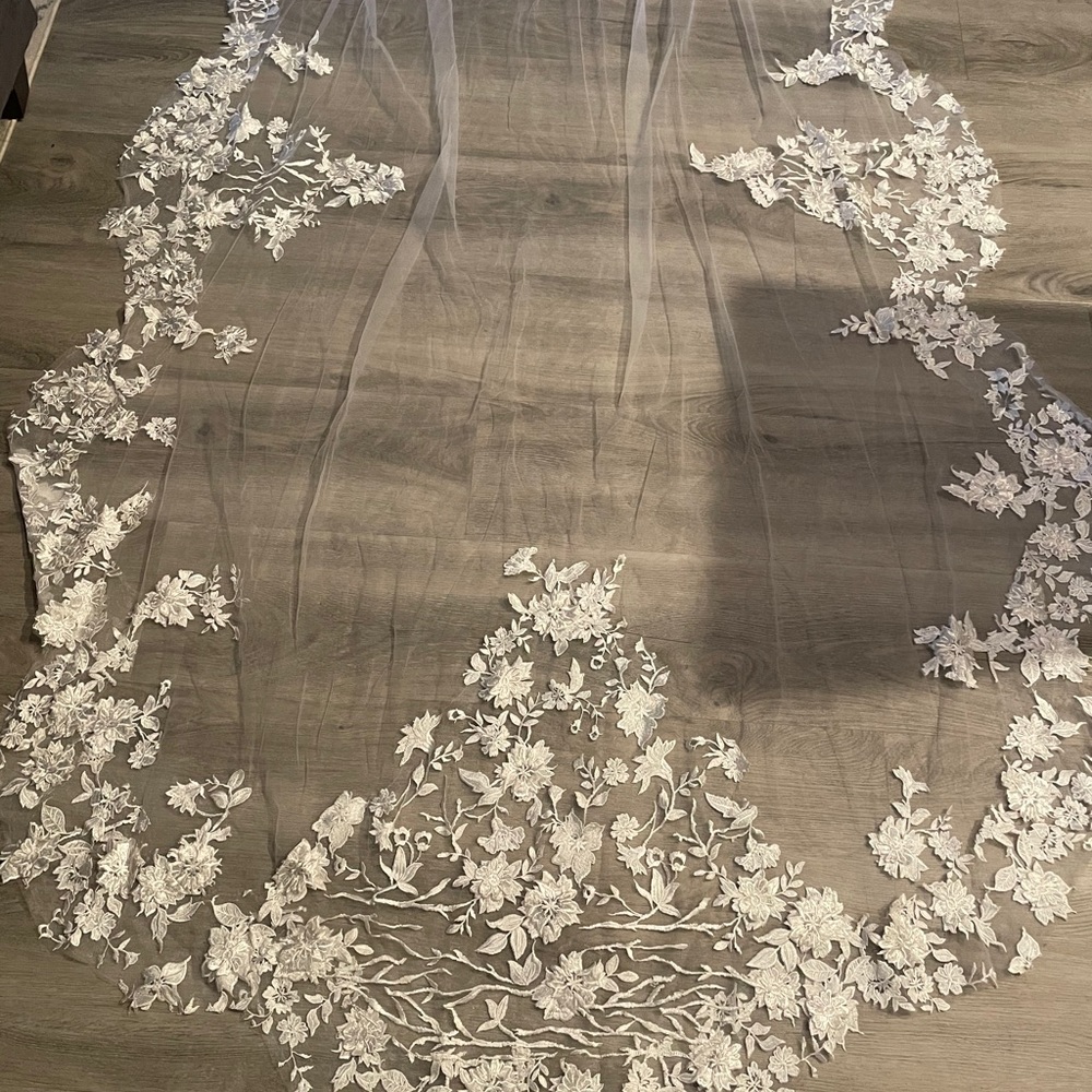 Cathedral length veil with 3D flowers hand made